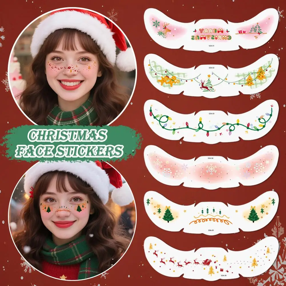Christmas Face Tattoo Stickers Bells Bow Hearts Stars Ribbons Freckles Temporary Tattoo Stickers For Festival Party L1W9