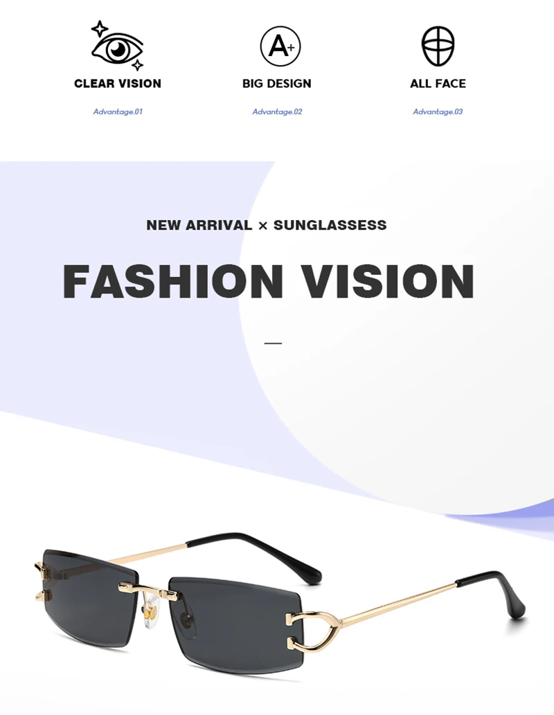 Kachawoo Rechteckige randlose Sonnenbrille für Herren, UV400-Schutz, grün, schwarz, ohne Rahmen, Sonnenbrille für Damen, trendiger europäischer Stil – Detail 3