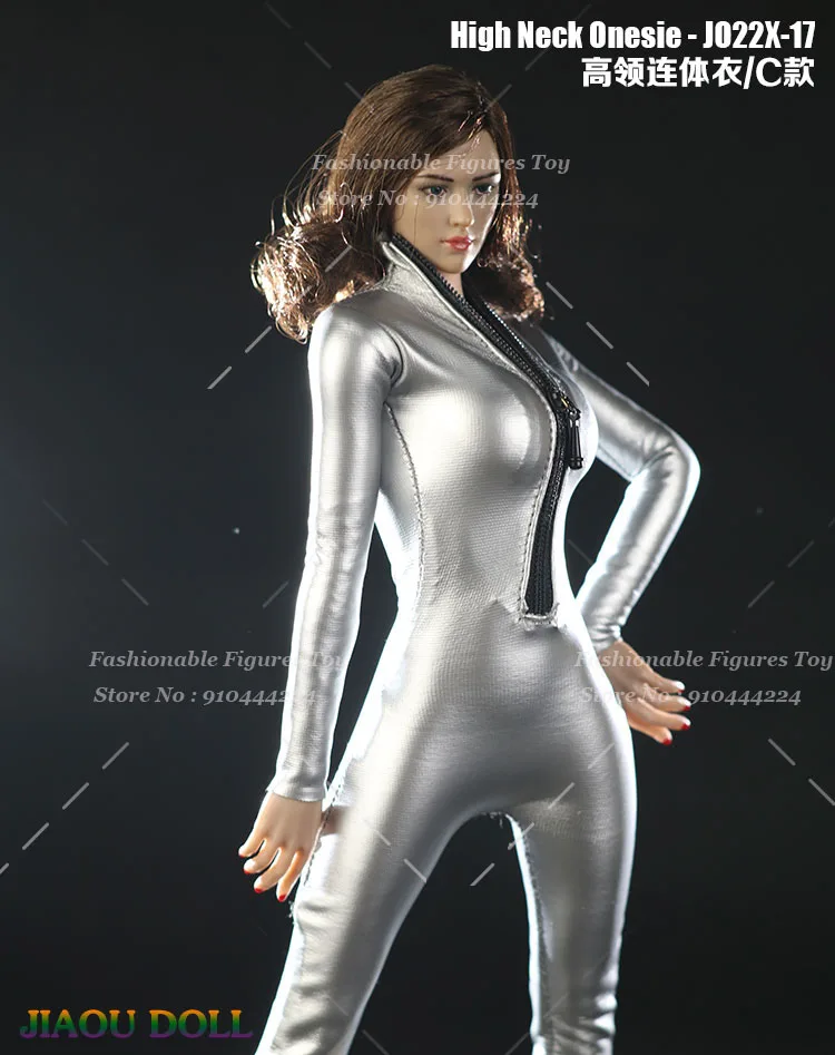 

1/6JO22X-17 Female Soldier Jumpsuit High Collar Leather One Piece Long Sleeve Motorcycle Bodysuit Fit 12-inch Action Figure Toy