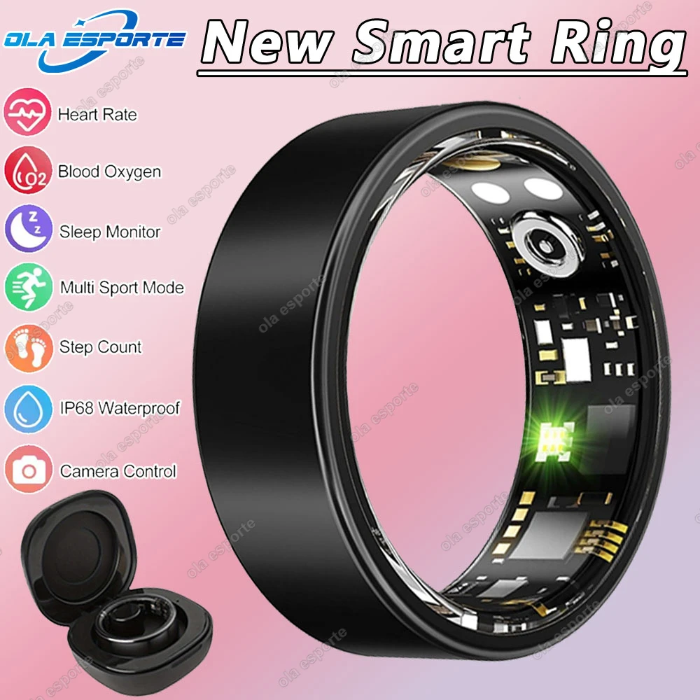 Ola Esporte Smart Ring Männer Frauen mit Ladehülle, Blutdruck Herzfrequenz Blutsauerstoffmonitor, Kamerasteuerung 5ATM wasserdichter Smartring 3