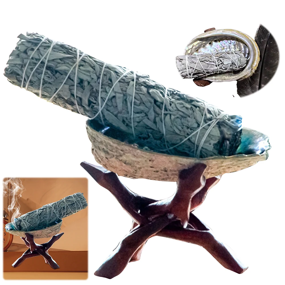 Sage Smudge Kit Sacred Ritual Kit with Abalone Shell Tripod Stand Feather Natural Incense Sticks Set for Home Cleansing