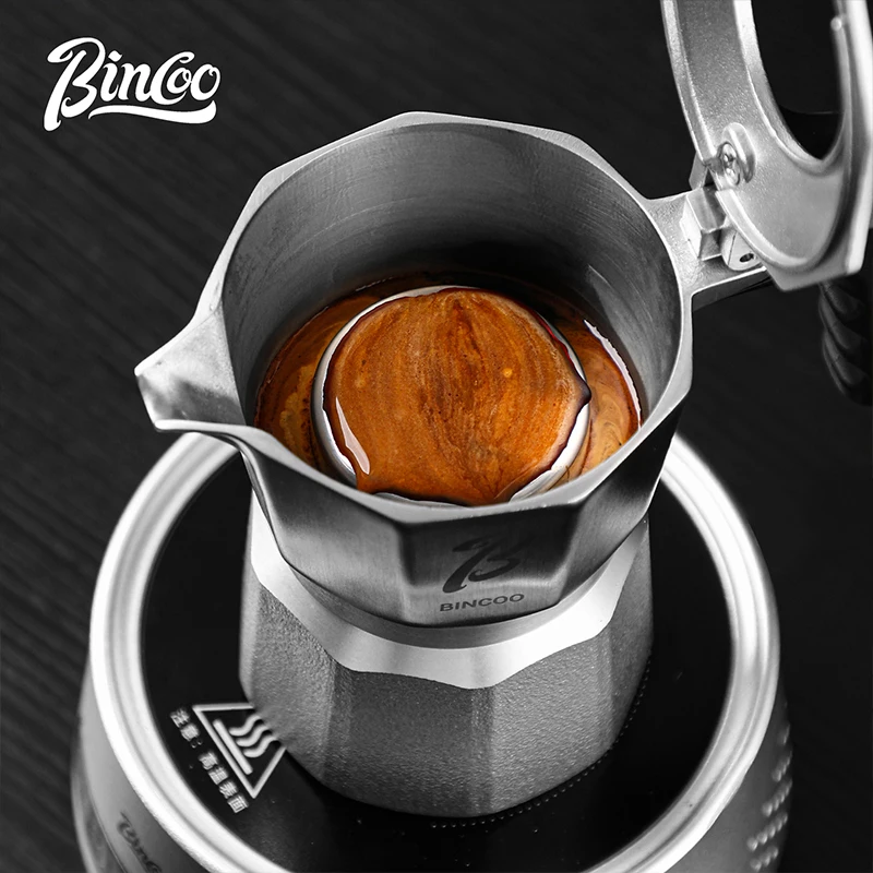 Bincoo Double Valve Moka Pot, 120ml 2 Cup Stovetop Espresso Maker, Italian Coffee Pot with Wooden Handle, Rich Crema Brewing for view 2