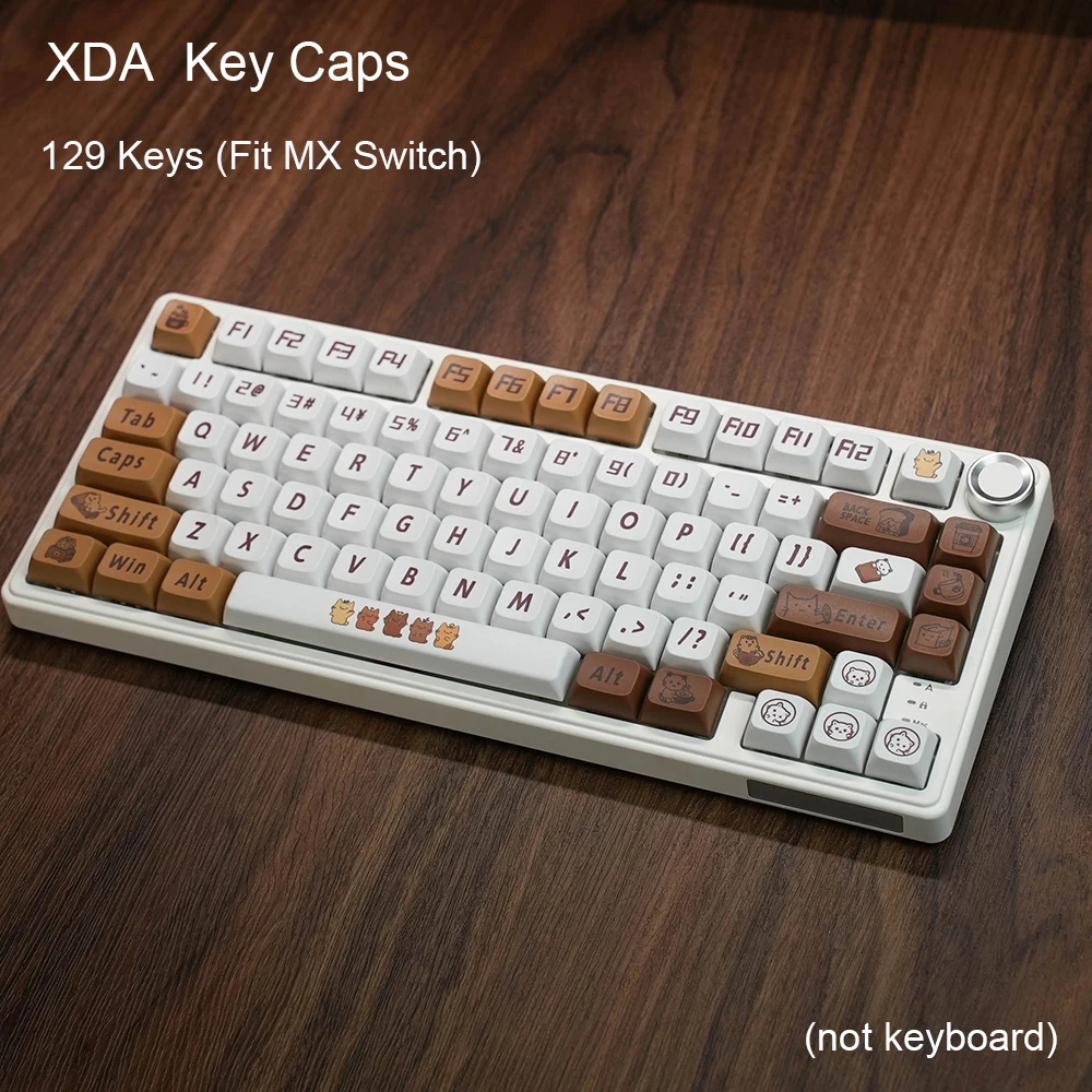 

Набор колпачков для клавиш Coffee Cat XDA, 129 клавиш, профиль PBT, пользовательские милые колпачки для клавиш для механической клавиатуры MX Switch