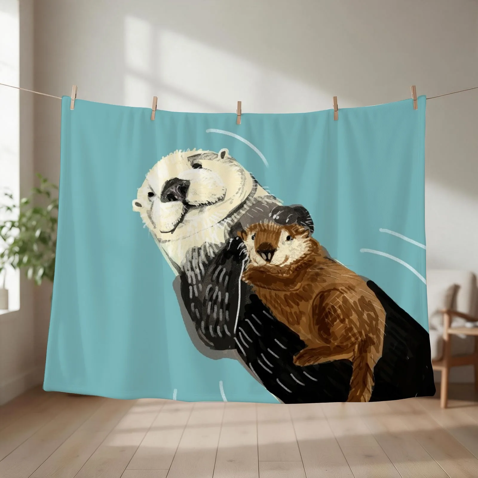 Alaska sea otter mom and baby Throw Blanket valentine gift ideas warm for winter Luxury Hair Blankets