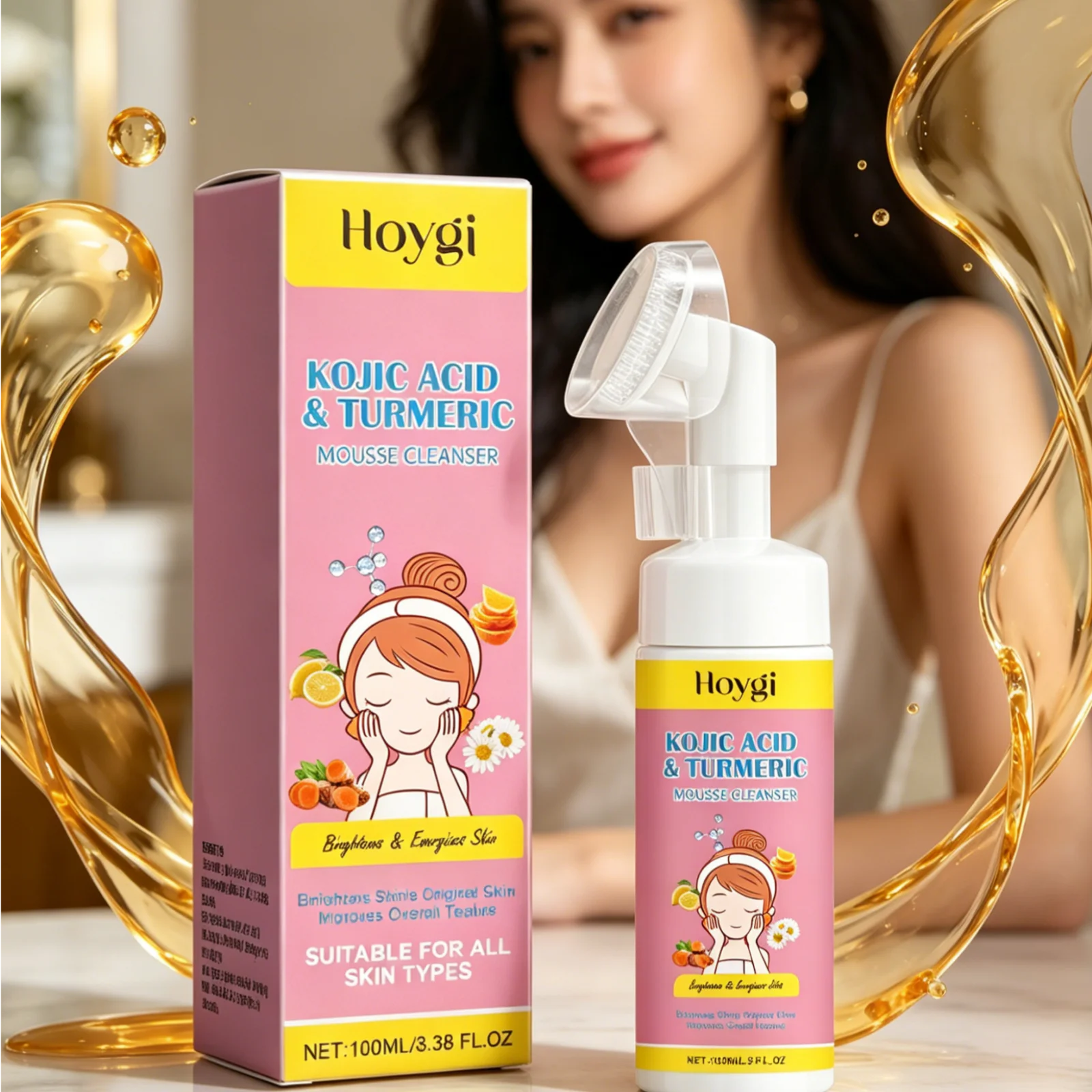 

Hoygi Kojic Acid Turmeric Mousse Cleanser Mild Exfoliating Brighten Skin Tone Repair Damaged Skin Foaming Facial Cleanser 100ml