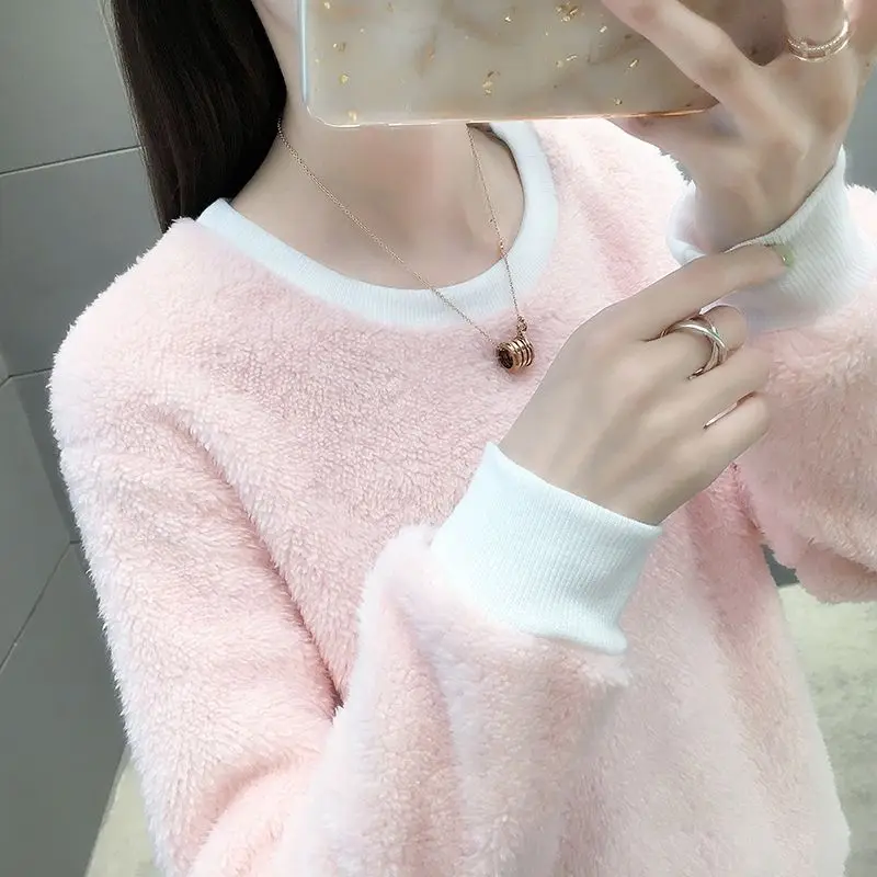 Women Clothing Solid Fleeve Sweaters Autumn New Simple Loose All-match Thick Pullovers O-neck Casual Comfortable Tops