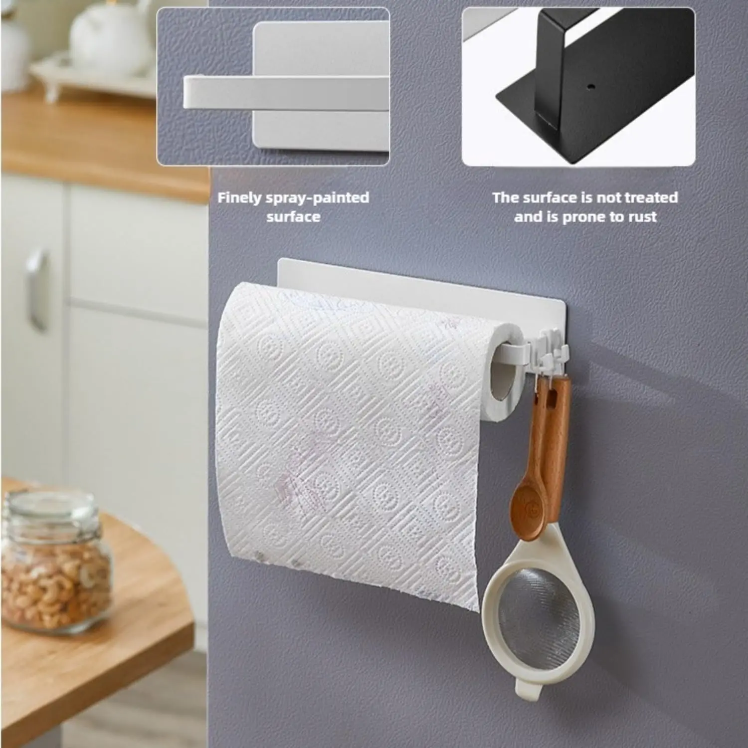 

1pcs Paper Towel Holder - Self-Adhesive or Drilling, Matte Black, Upgraded Aluminum Kitchen Roll Dispenser Under Cabinet, Lighter but Stronger Than Stainless Steel!