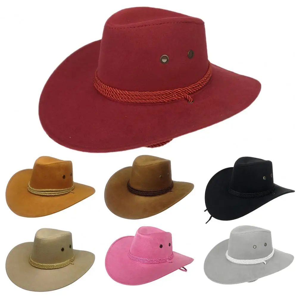 1Pc Cowboy Style Male Cap Adjustable Wide Brim Jazz Cap Costume Accessory Multi Colors Lightweight Fedora Hat for Vacation