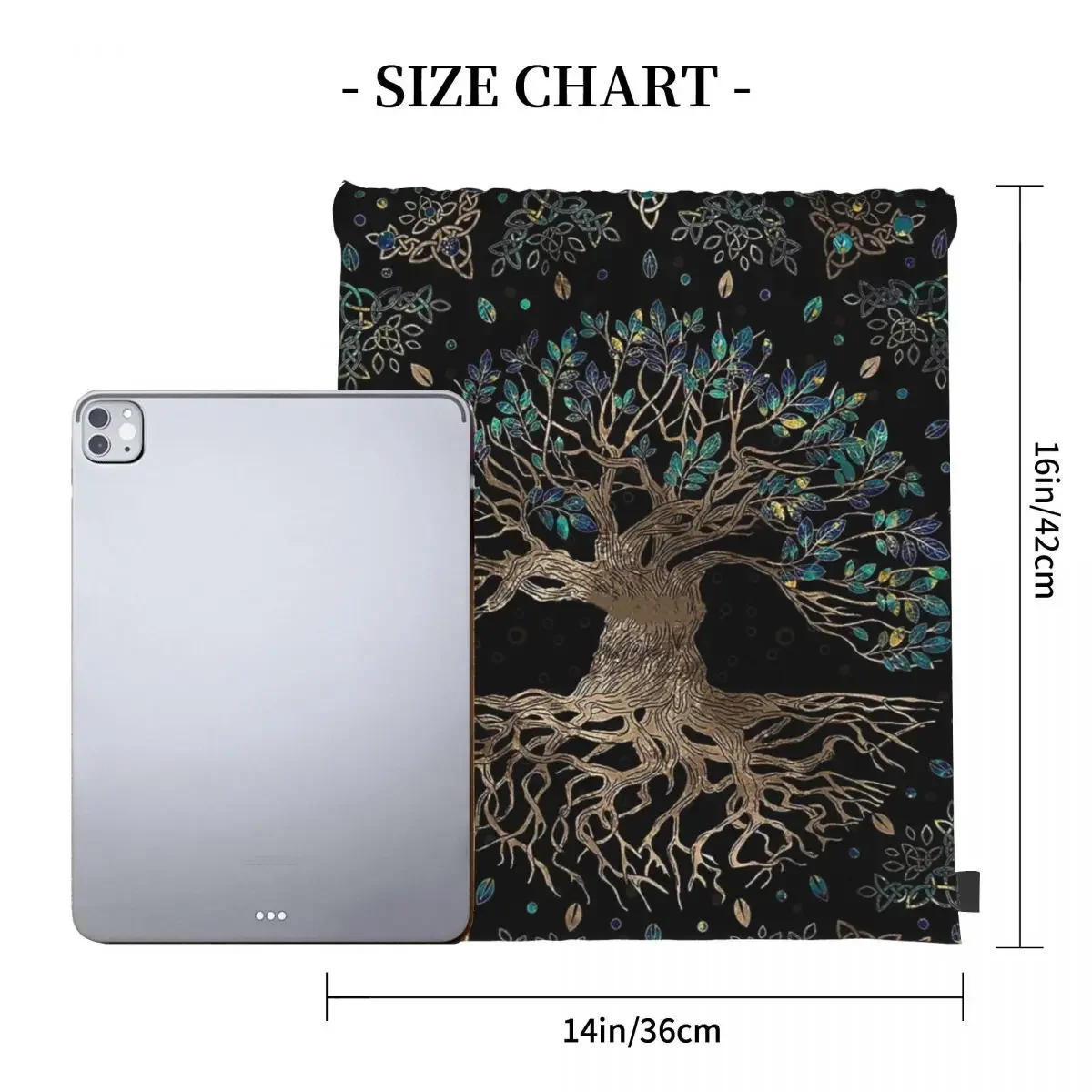 Tree Of Life -Yggdrasil Golden And Marble Ornament Backpacks Drawstring Bags Drawstring Bundle Pocket Sports Bag BookBag