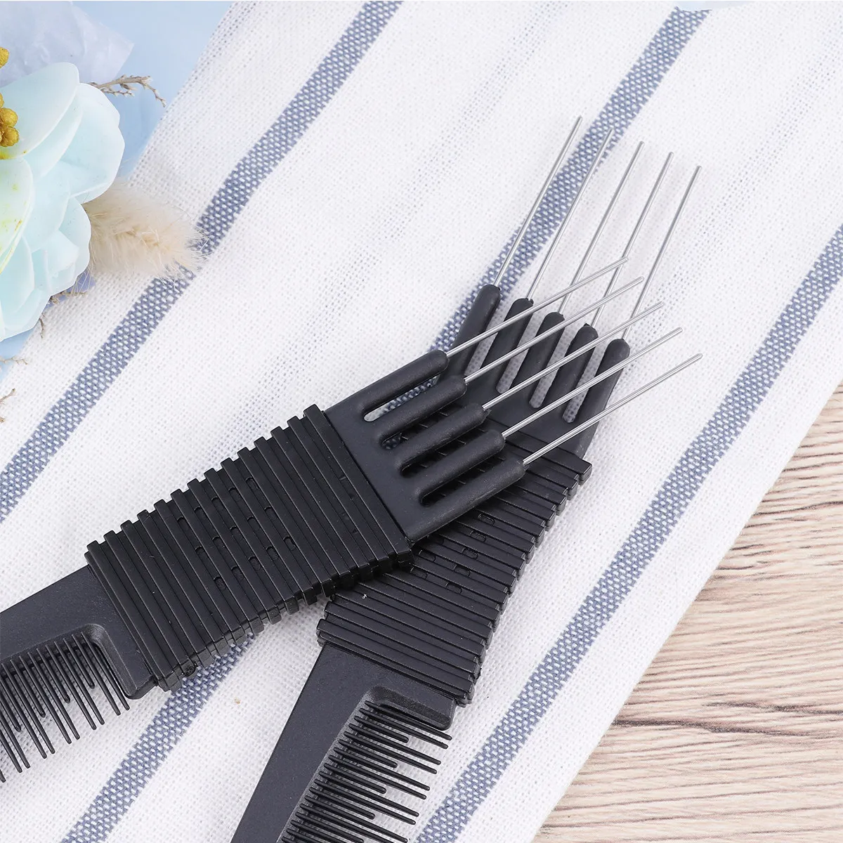 2Pcs Anti-Static Hair Comb Set Plastic Tooth Comb Rat-Tail Shape for Fine Hair Styling Salon Barber Shop Home Daily Use