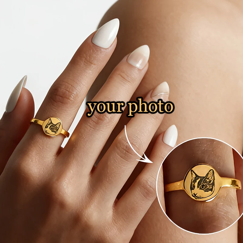 

Custom Pet Avatar Ring Personalized Photo Rings Custom Cat Dog Portrait Stainless Steel Ring Pet Lovers Memory Mother's Day Gift