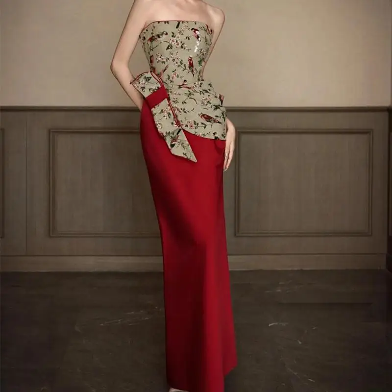 

Women's Bridal French-Style High-Grade Tube Top Toast Dress New Chinese Engagement Dress Long Dress