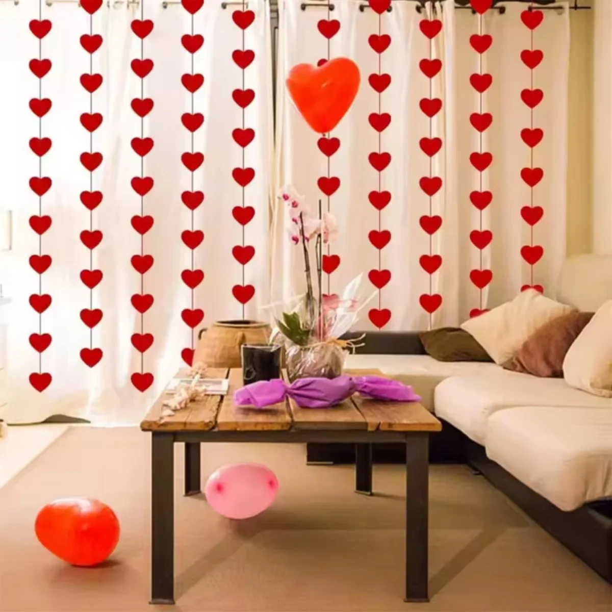 1-8er-Pack 3M Rote Herzen Girlande DIY Valentinstag Hängende Schnurgirlande Hochzeitstag Heiratsantrag Party Dekorationen – Detail 4