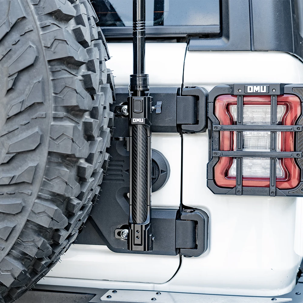 Flag Pole Holder Bracket for Jeep Wrangler JL JK, CNC Machined Aluminum Alloy & Dry Carbon Fiber, Titanium Black, OMU003