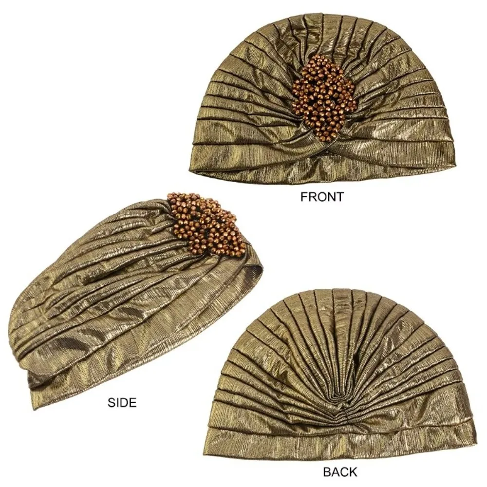 Top Knot Arabischer Nationalhut Perlenverziertes Einfarbiges Ethnisches Kopftuch Elastischer Stretch-Turban Retro Plissiertes Kopftuch – Detail 11