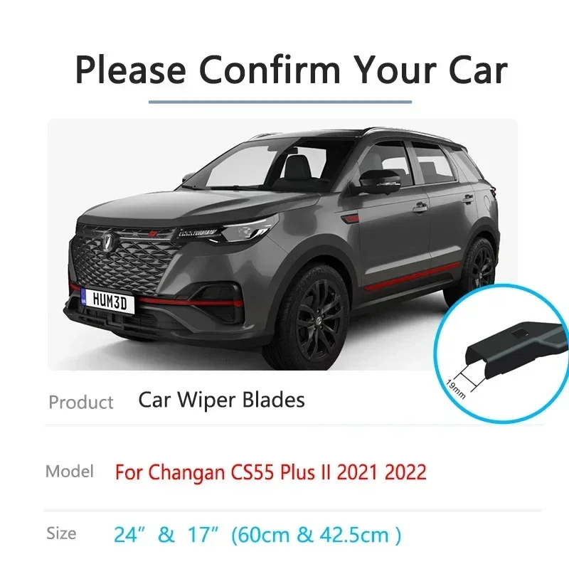 2x for Changan CS55 Plus II MK2 2021 2022 Front Wiper Blades Kit Auto Cleaning Windshield Windscreen Boneless Frameless Rubber