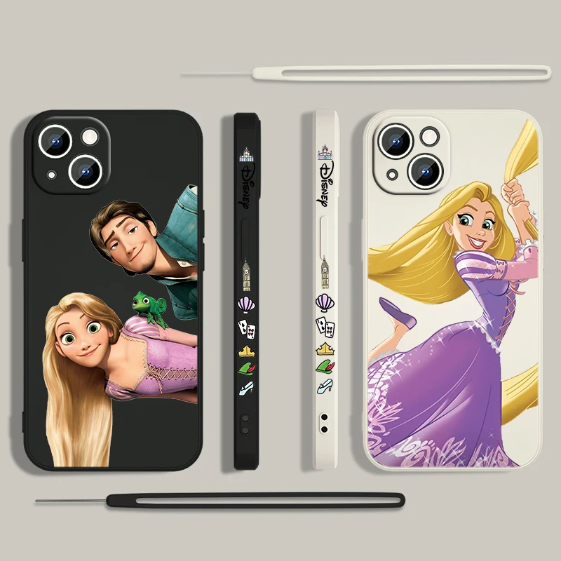 Tangled Disney Animation Phone Case For Apple iPhone 15 14 13 12 11 Pro Max Plus 8 7 SE Liquid Left Rope Capa Cover