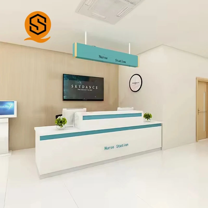 custom.Shinestone Custom Blue Corner Hospital Nurse Station Reception Desk Size Orthopaedic Clinic Reception Desk