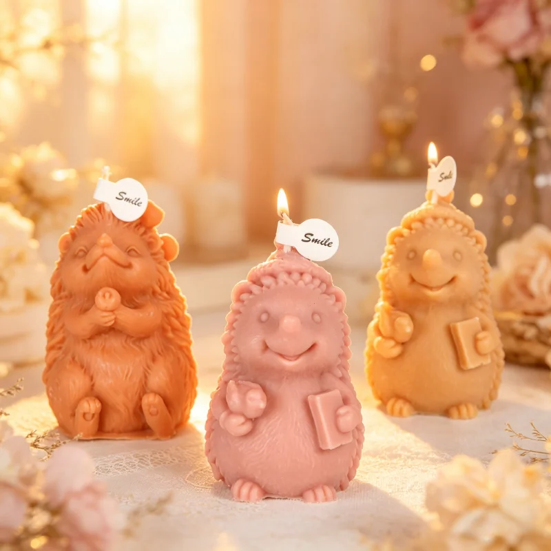 Hedgehog Hugging Cherry Scented Candle Mold Forest Animal Little Hedgehog Raise Bird Figurine Decorative Plaster Making DIY Gift
