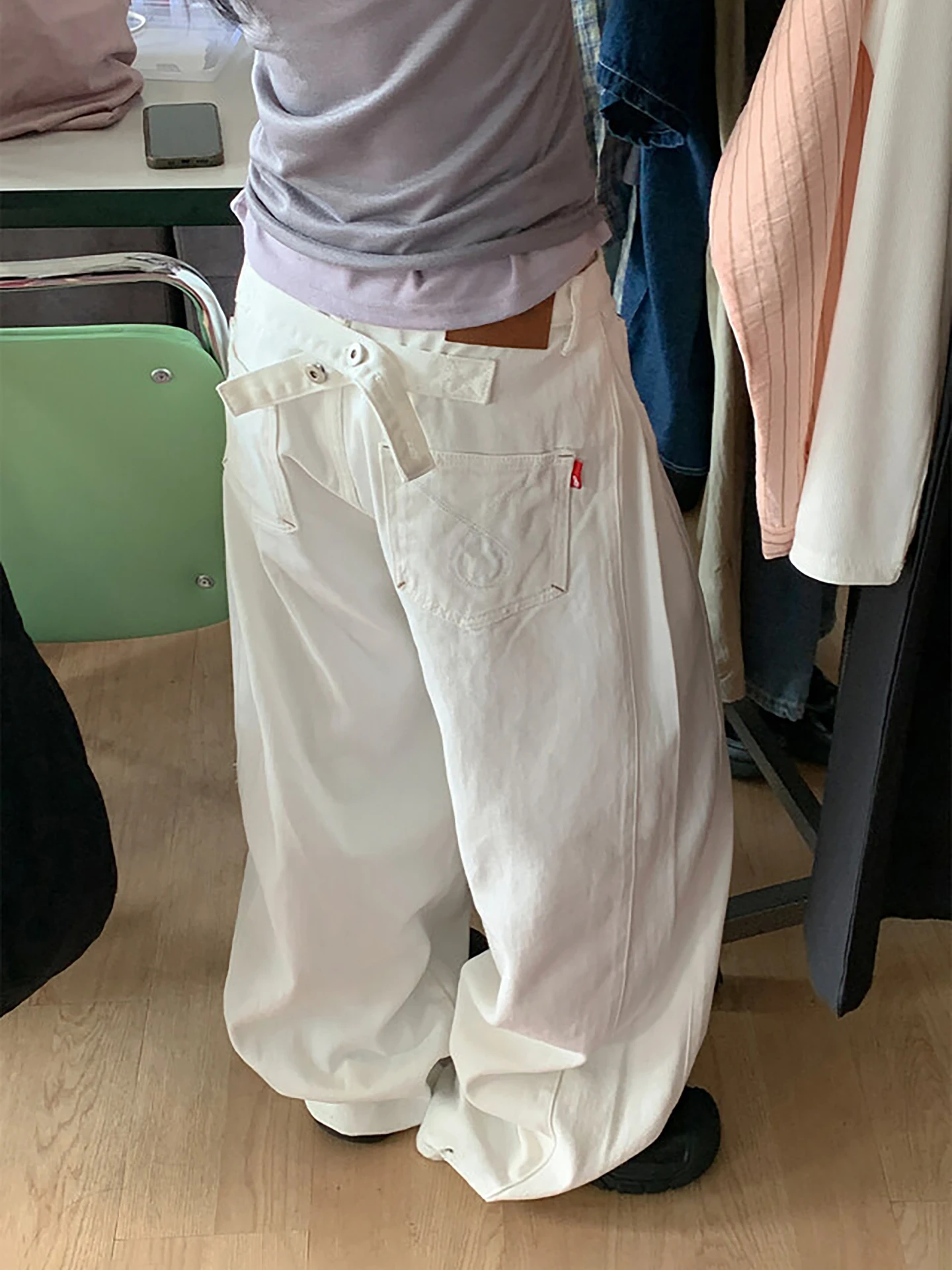 

Джинсы женские East Gate, белые, из денима, с простым дизайном, повседневные, прямые, длинные, на талии, 100% хлопок, без стрейча