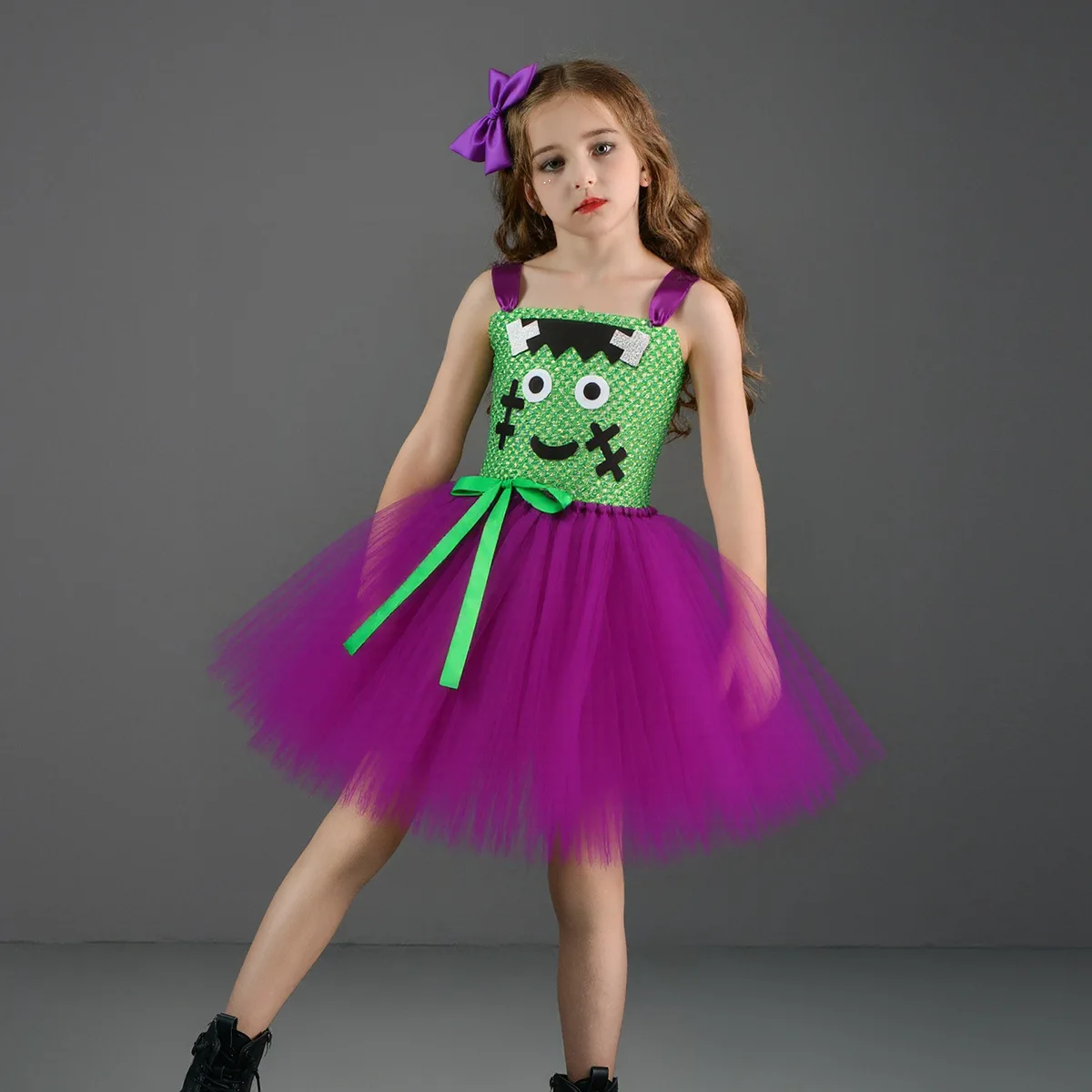 New Green Layered Tutu Dress Soft Fluffy Mesh Outfit Halloween Stage Performance Attire Cute Playful Skirt Holiday Party Apparel