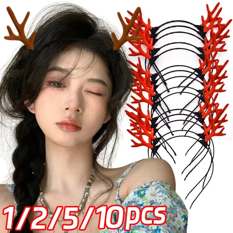 1-10pcs Cute Flocking Antler Headbands Christmas Elk Red Brown Headband Hairpins Children Cosplay Elk Photo Props Accessories