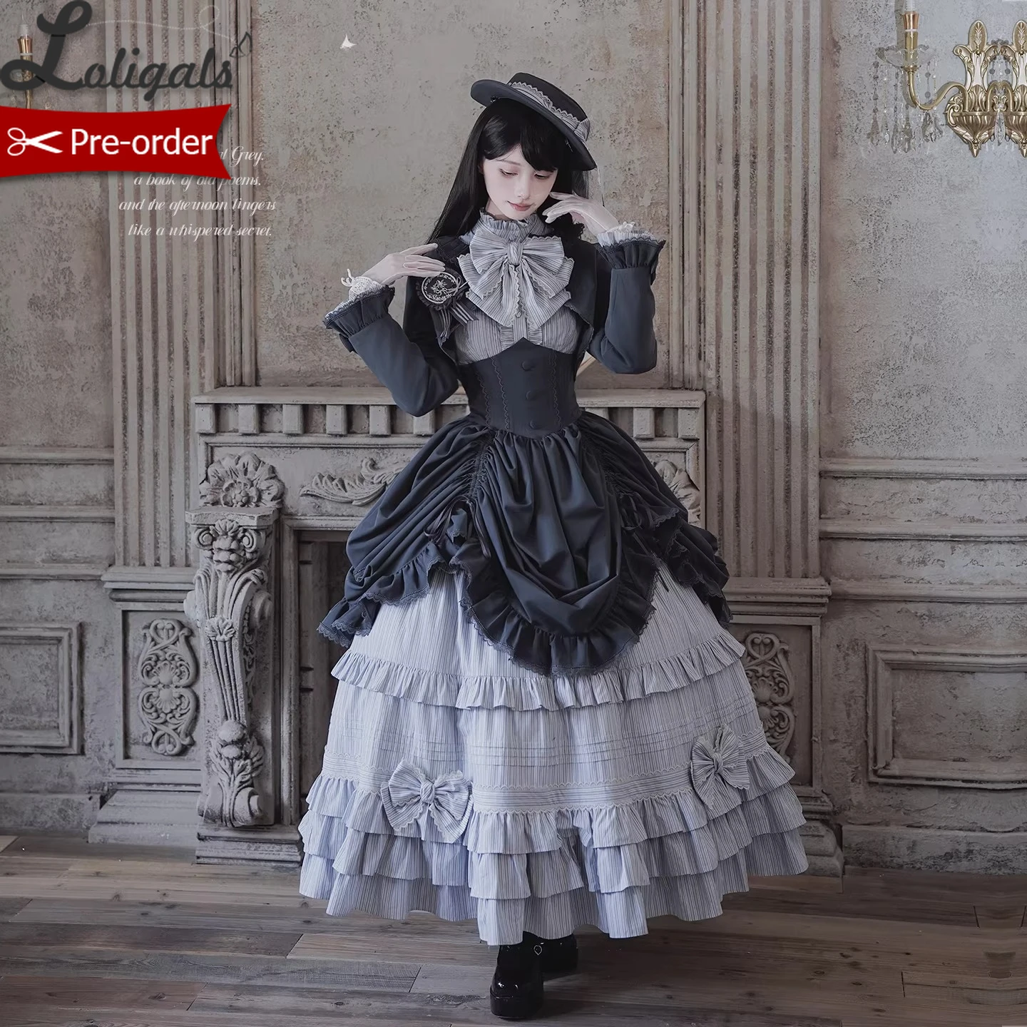 

Pre-order Classic Lolita Empire Waist Skirt Long Two Way Pick-up Cover Skirt ~ Duke Victoria by Alice Girl