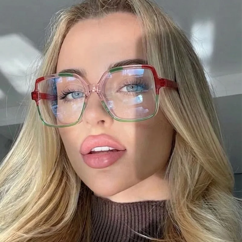 European and American ladies' square-shaped large-frame anti-blue-light glasses, daily styling decorative eyewear frames
