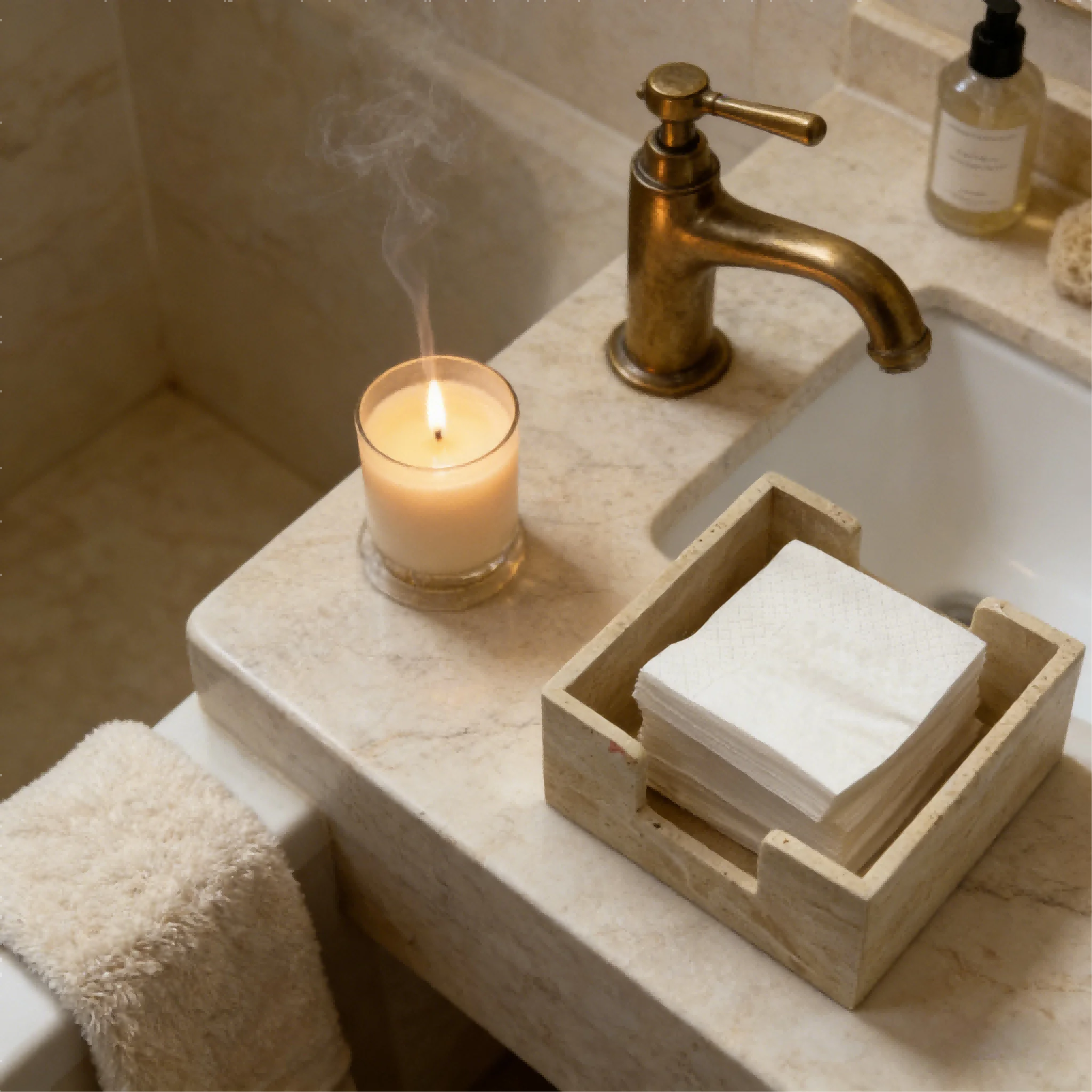 

Square travertine tissue box, natural stone tissue holder, wabi-sabi style storage for bathroom vanity and kitchen countertops