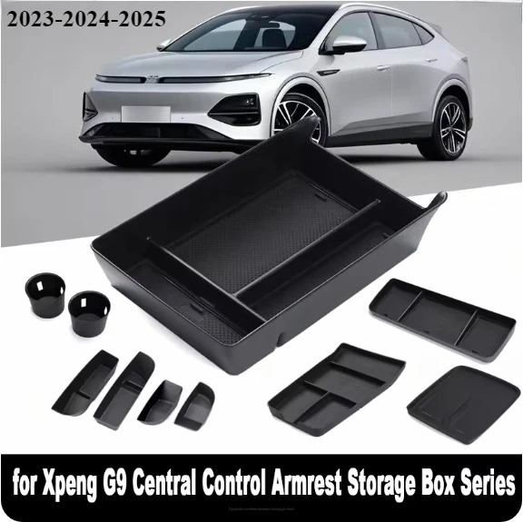 

set Car Central Storage Box for Xpeng G9 2025-24 Cup Holder Dashboard Tray Organizer Tidying Black Interior Car Accessories TPE