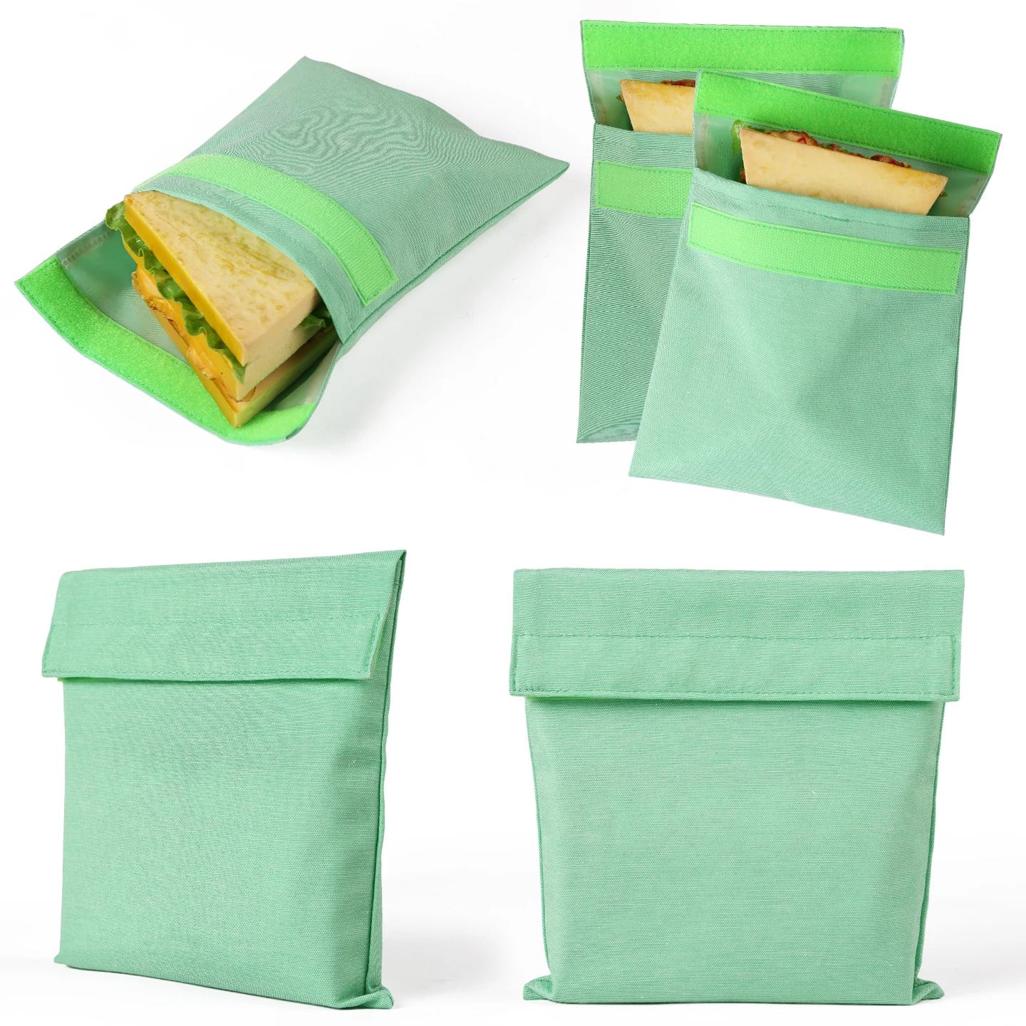 Weedi Una bolsa de bocadillos tipo sándwich reutilizable, bolsa de almuerzo para niños con velcro de TPU lavable y ecológica