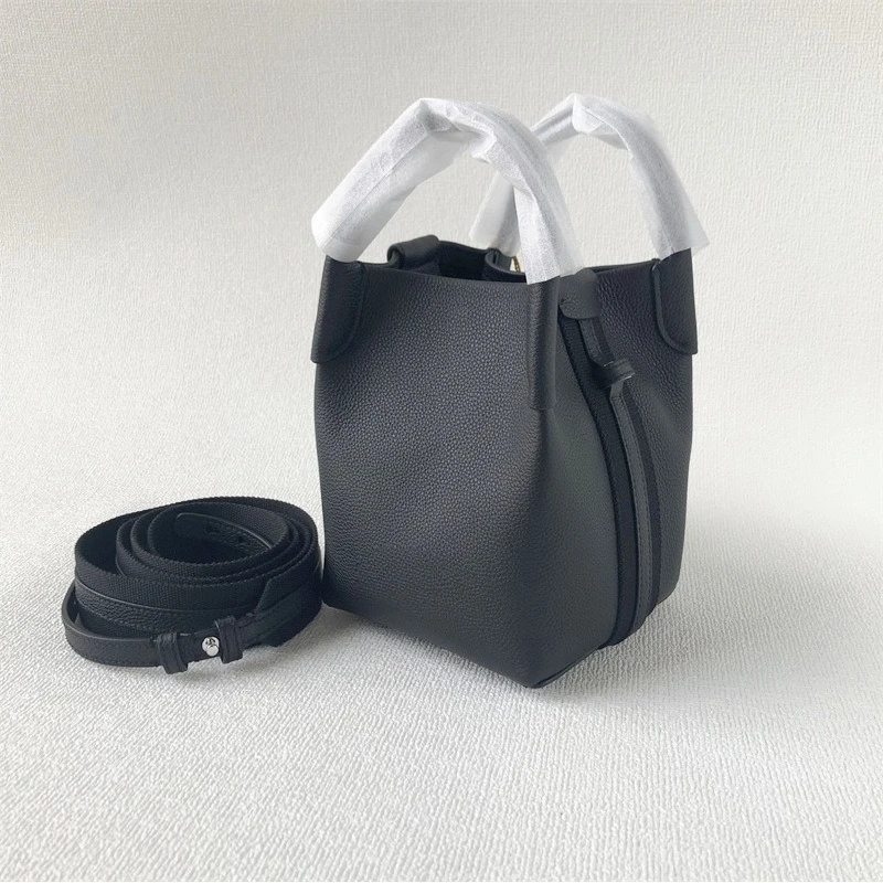

New BALE Small Bucket Handbag in Litchi-Textured Leather - Minimalist Casual & Versatile Grocery Bag for Women