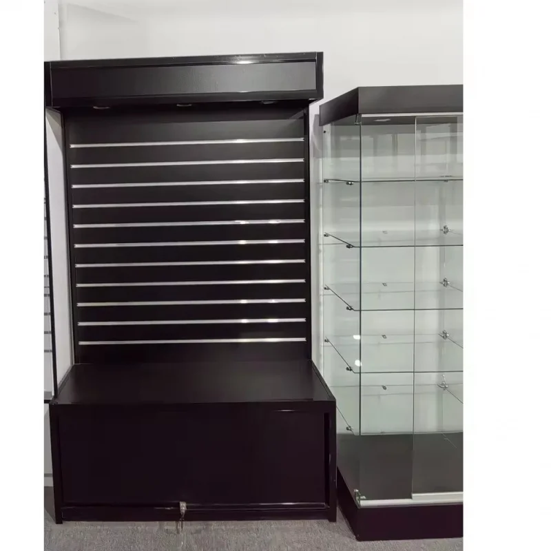 custom.Retail Store MDF Slatwall Display Cabinet for Phone Accessories with Light