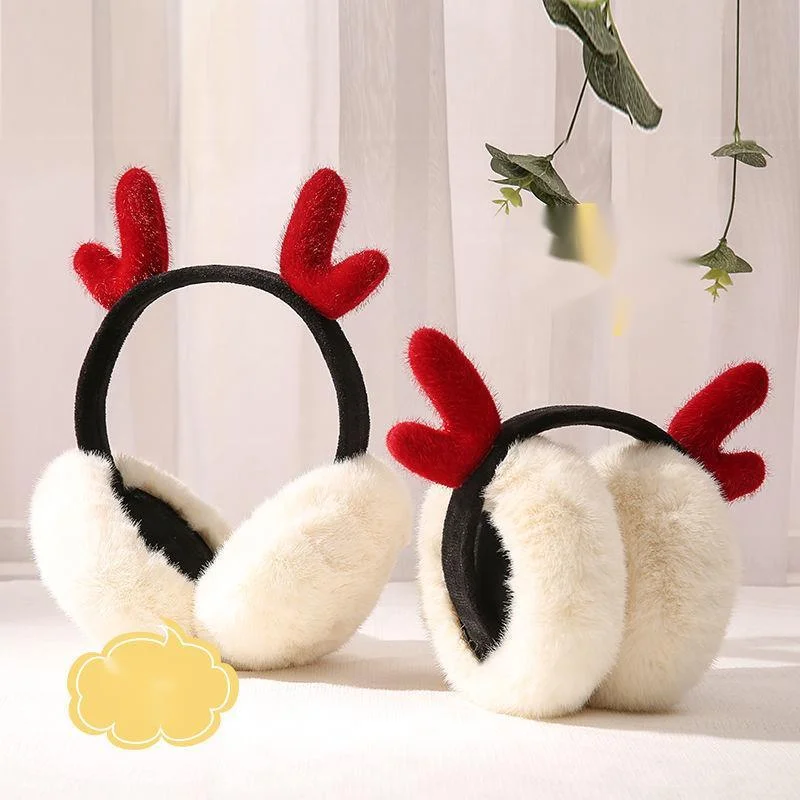 New Christmas Deer Horn Earmuffs Winter Cute Foldable Ear Covers Women Children Fashion Antifreeze Earplugs Warm Headphones Gift