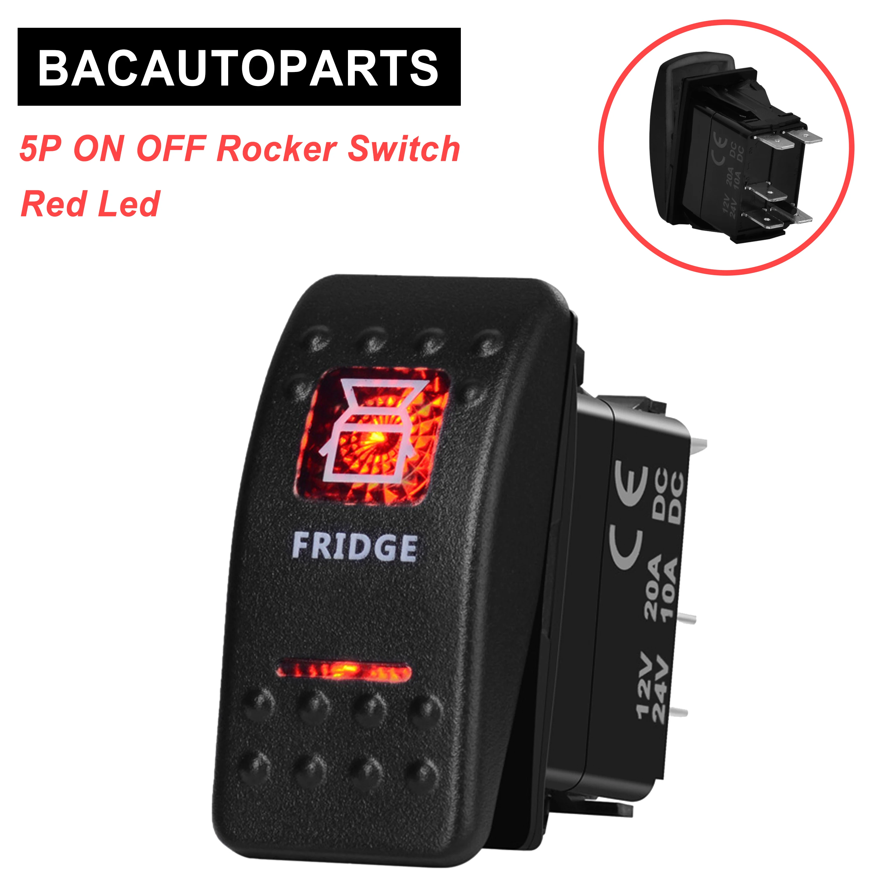 Red Led Fridge Symbol Rocker Switch SPST 5Pin ON OFF 12v/24v For Car Marine Boat IP66 NARVA Carling ARB Style Auto Camper Parts