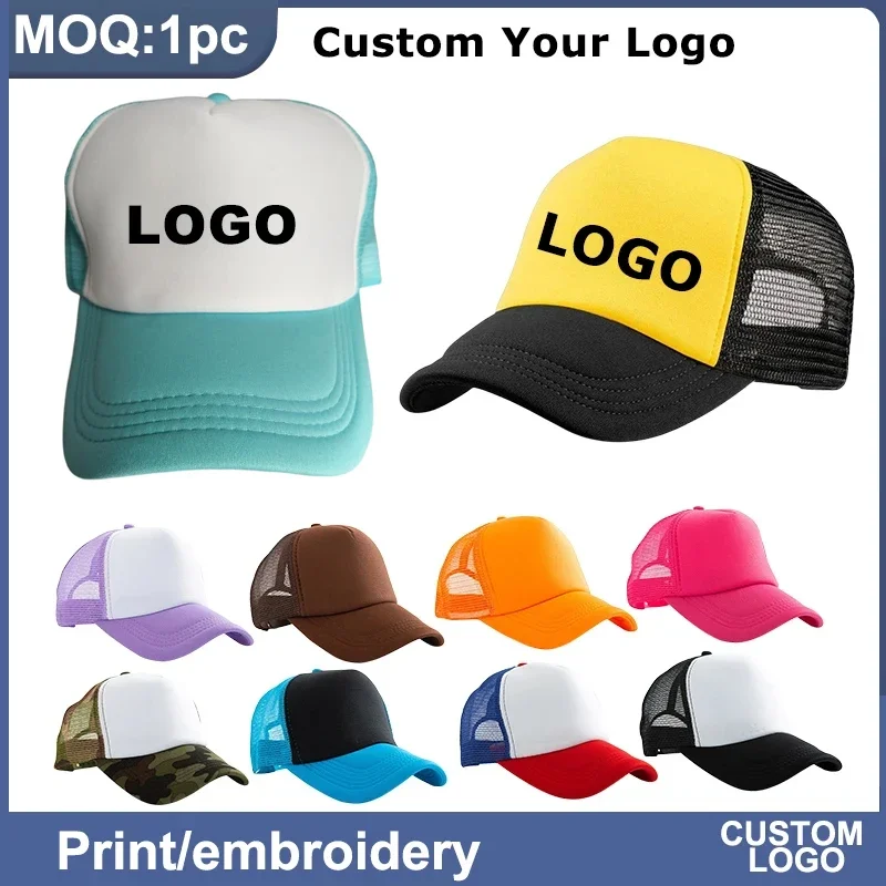 Customized Logo Mesh Hats Men Women Foam Trucker Hats Sports Team Baseball Caps Logo Print Sun Hat Snapback Adult Gorros Caps