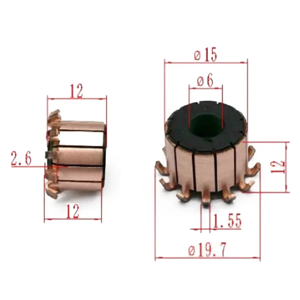 15X6X12(12) MM 12P Teeth Copper Hook Type Electrical Motor Commutator  For Power Tools Home Appliances High-speed DC Motors