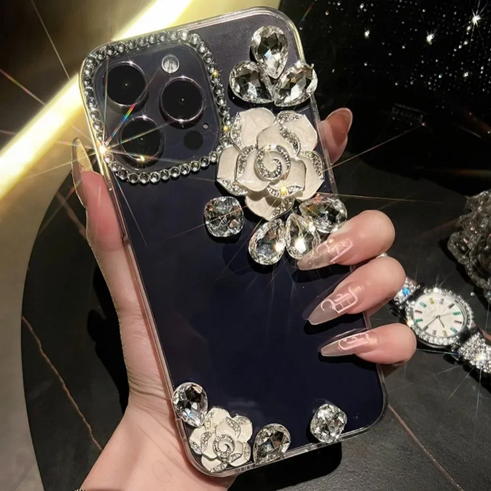 3D 블링 다이아몬드 동백꽃 반짝이 크리스탈 휴대폰 케이스, 화웨이 iP30 P50Pro P40lite Mate30 40, Honor8X 9X 50 60Pro 커버