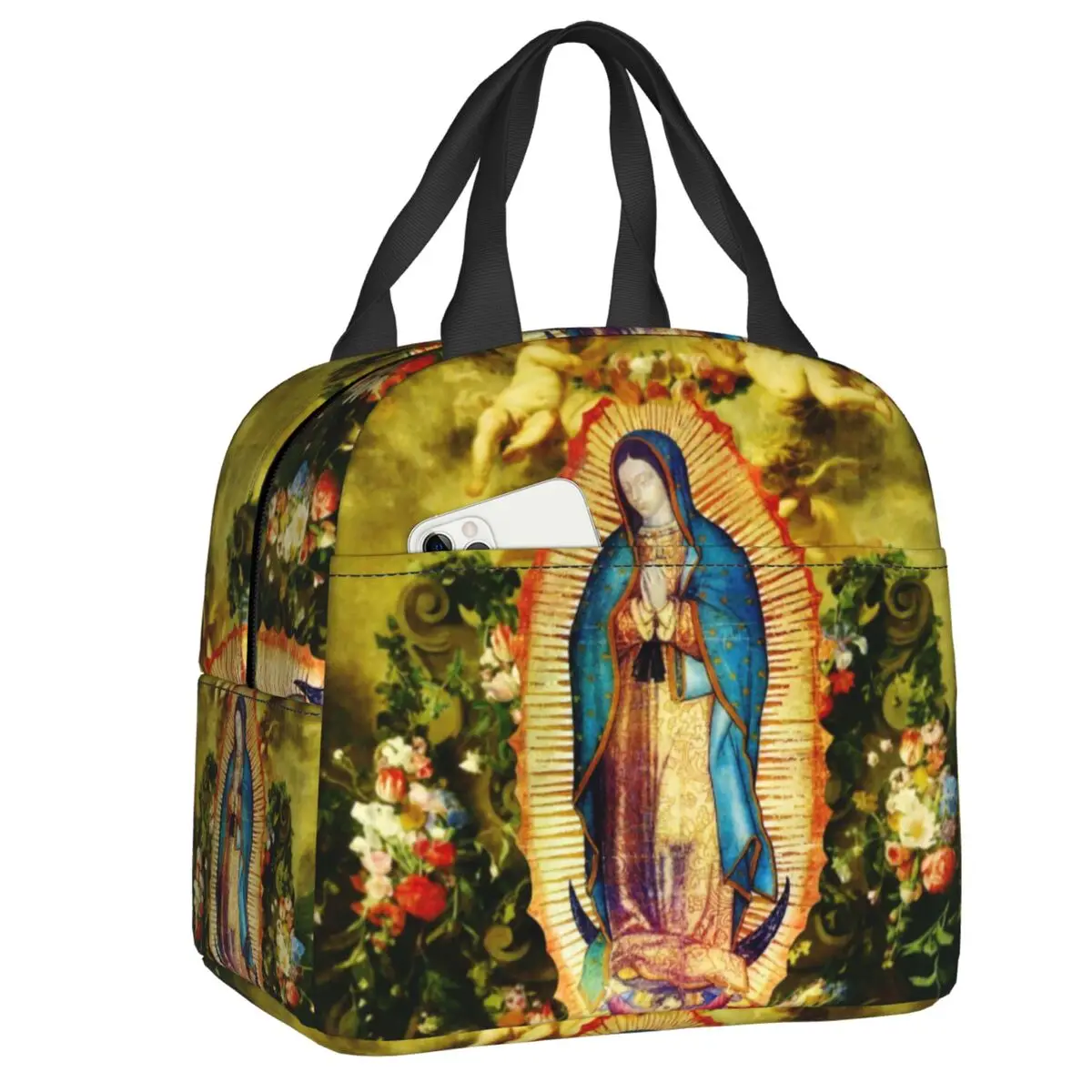 Custom Our Lady Of Guadalupe Mexican Virgin Mary Insulated Lunch Bag Outdoor Picnic Catholic Resuable Thermal Cooler Bento Box