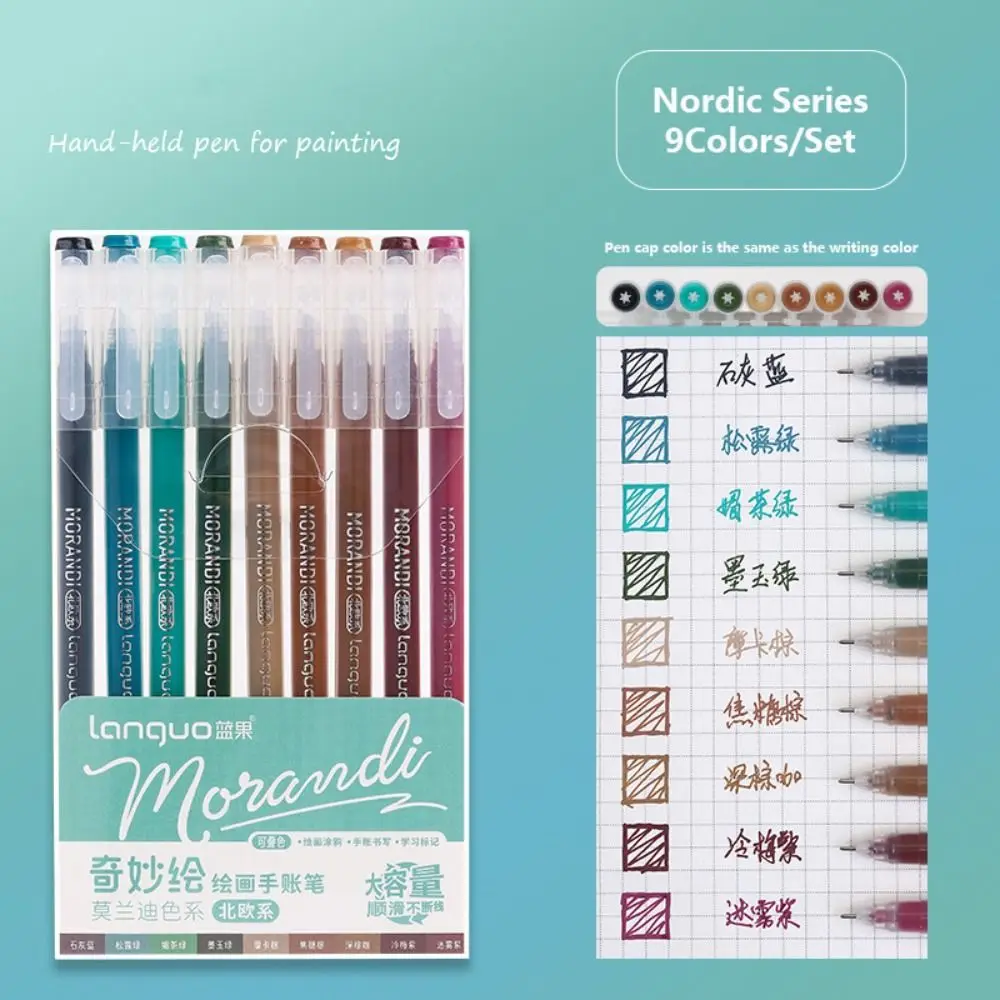 9Colors/Set Quick Drying Hand Accounting Pen Set Large-capacity Writing Tools Mark Pens Multi-color Highlighter Stationery