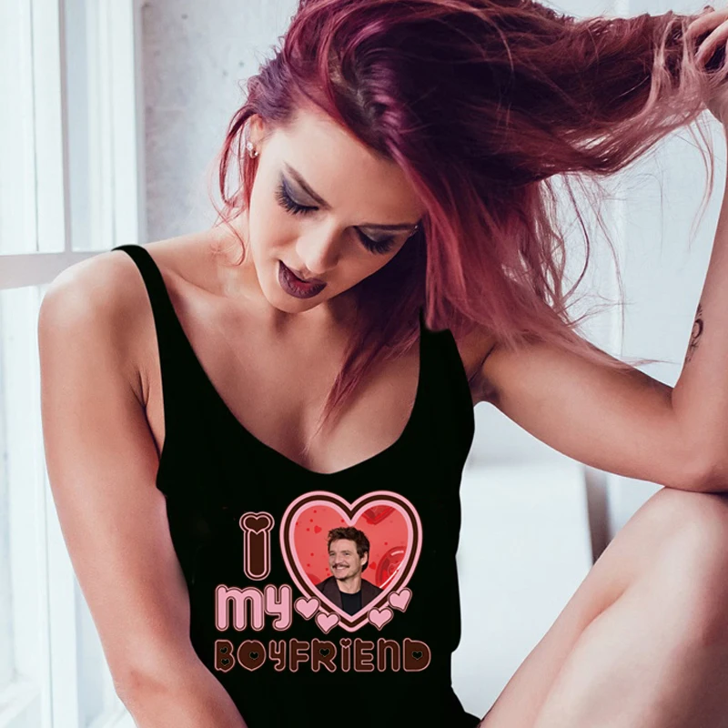 I Love My Boyfriend with Pedro Pascal Photo Funny Women Tank Tops Cotton Sleeveless Vests Custom Personal Gift Girls Hot Top