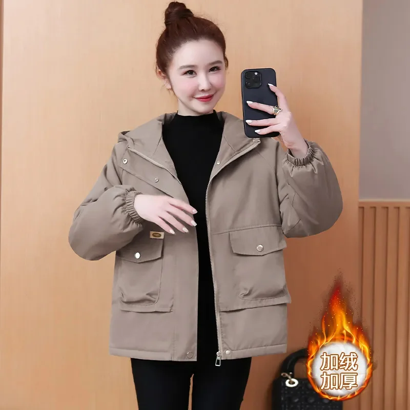 ปายเอาชนะThicken Windbreaker Coatผู้หญิง2025ฤดูใบไม้ร่วงฤดูหนาวใหม่ผ้าฝ้ายเบาะสุภาพสตรีParkas OverwearหญิงTop