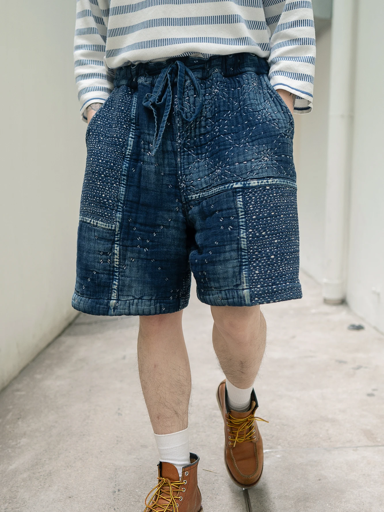 

Original 5th Anniversary Blue Dye ort Pants Hand Painting Artist Starry Jaet Multicolored Patchwork Faion Urban Youth S...