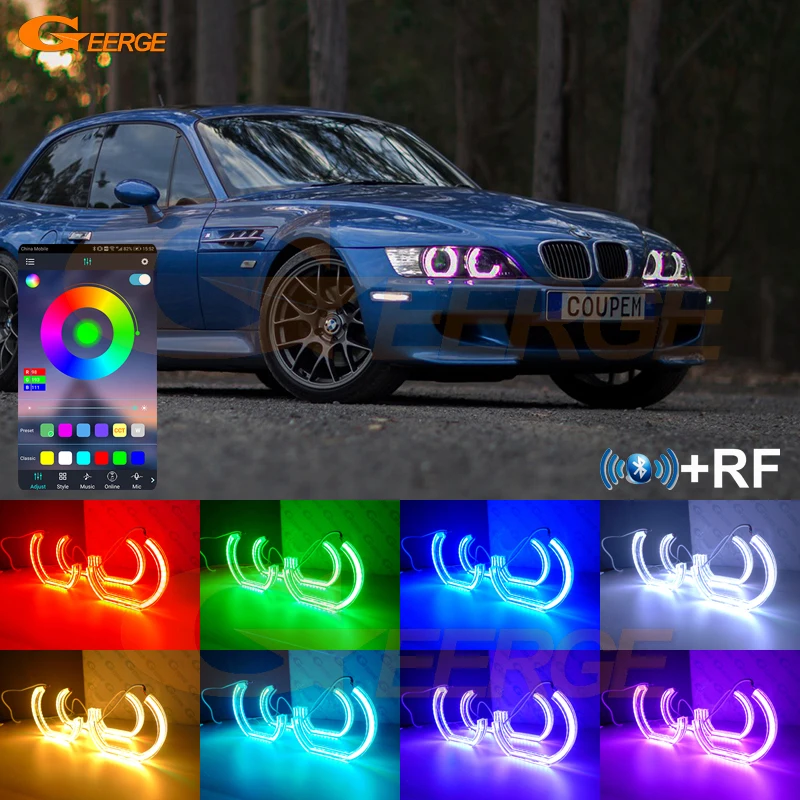 

For BMW Z3 1999 2000 2001 2002 RF Remote BT App Multi Color DTM M4 Style Ultra Bright RGB LED Angel Eyes Kit Halo Rings