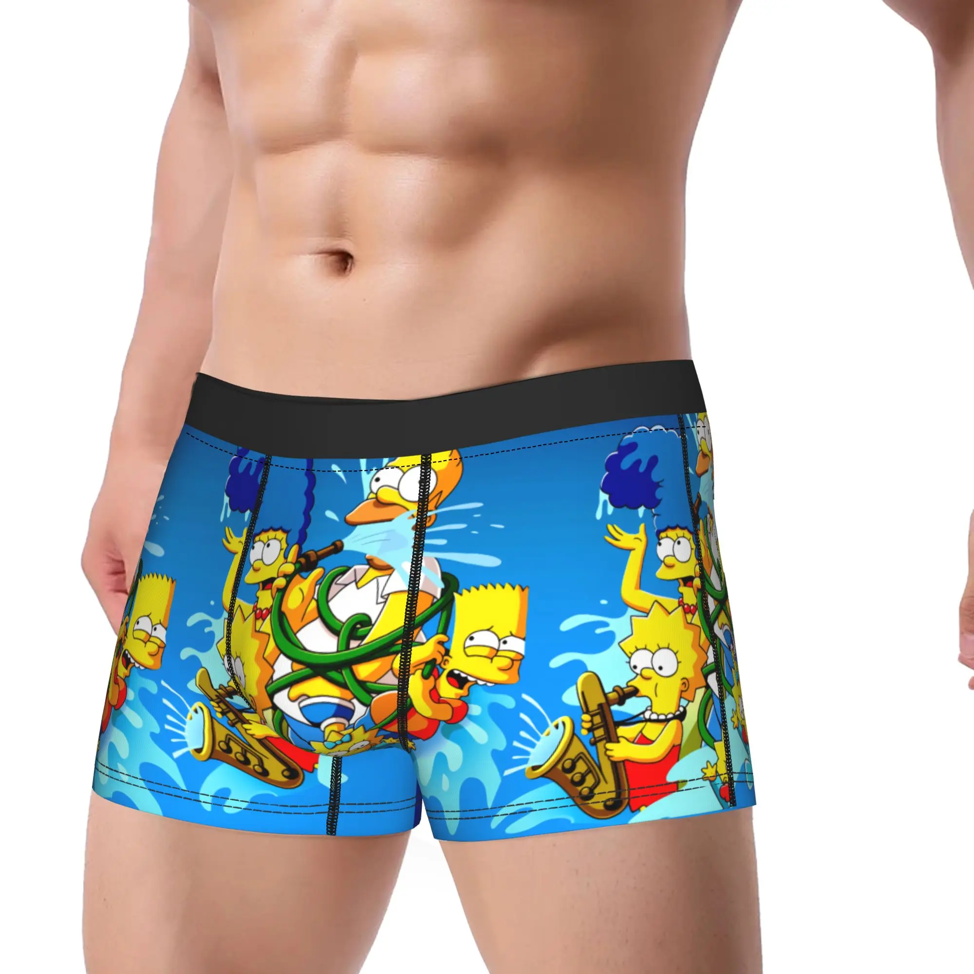 Funny S-Simpsons Water Fight Summer Family Boxer Brief  Underwear Quality Man Classic Boxershorts Customs Plus Size Panties