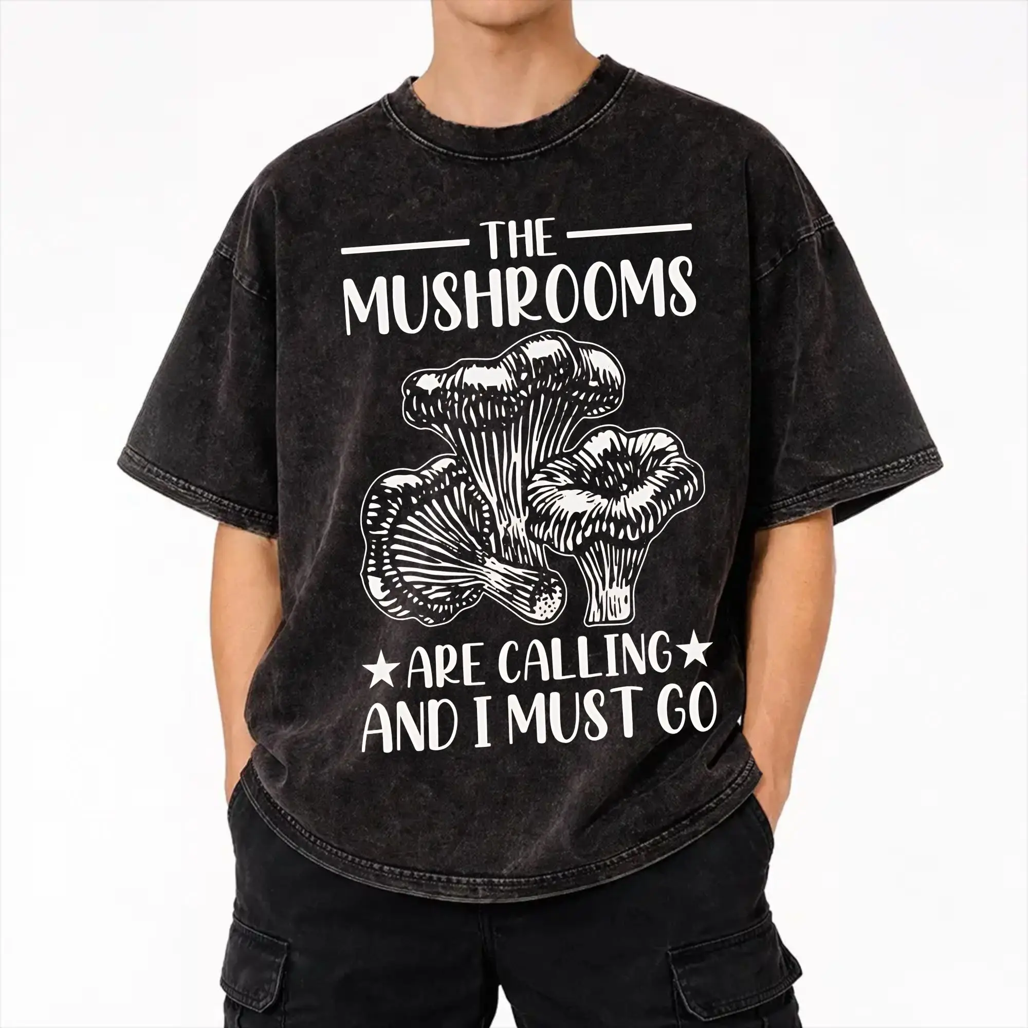 Mushrooms Are Calling Apparel Washed T Shirts Men Women Streetwear Hip Hop T-Shirt Graphic  Tee Shirt Cotton