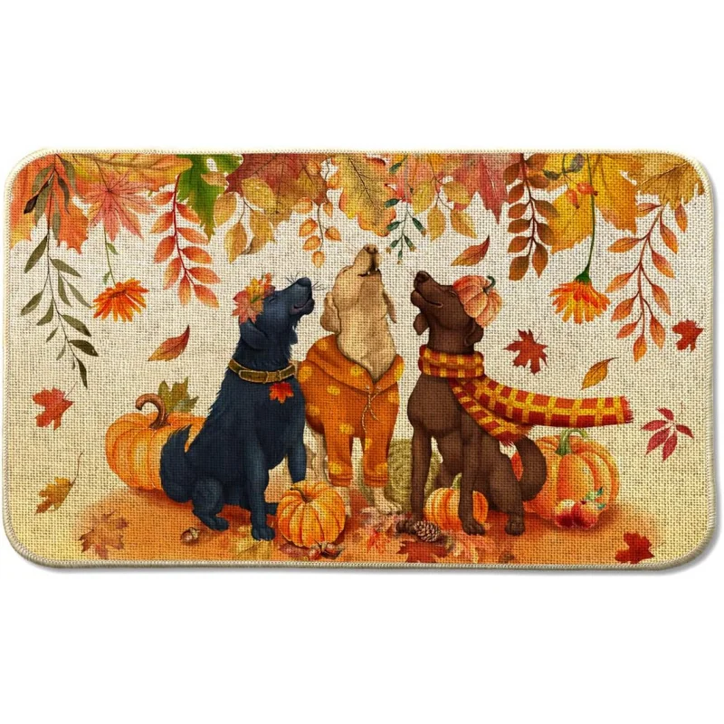 

Grateful Water Saving Cow Brand Pumpkin Leaf Autumn Door Mat, Rural Style Indoor and Outdoor Anti slip Floor Mat