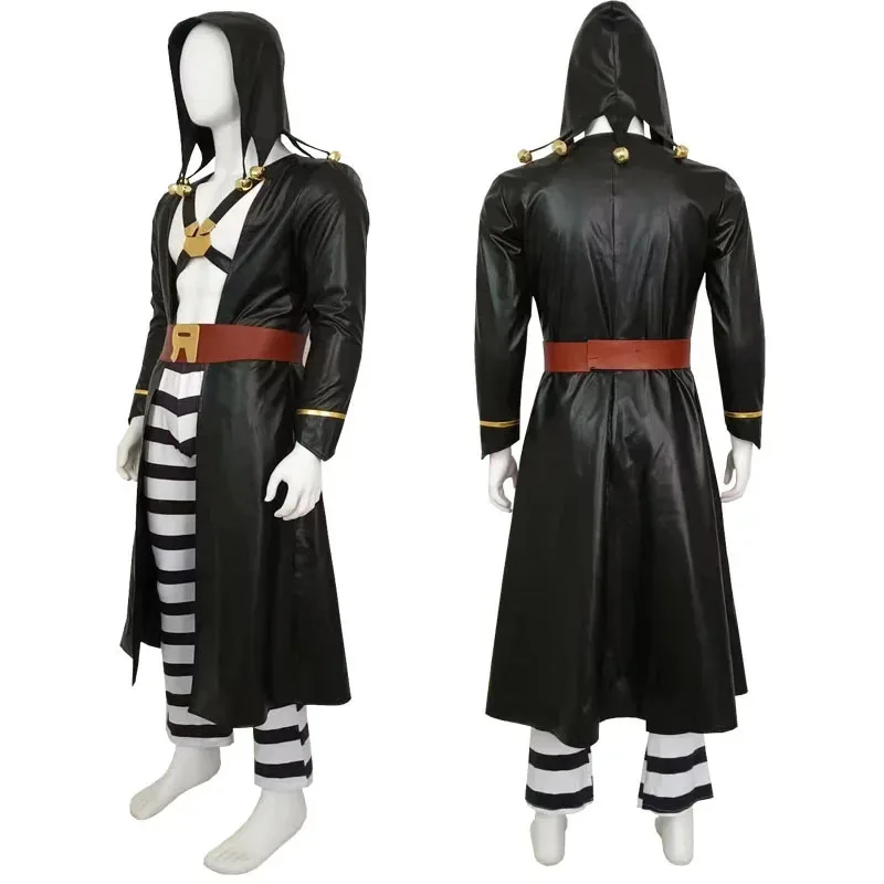 Anime Cosplay JoJo's Bizarre Adventure: Golden Wind Black Risotto Wig Uniform Hooded Trench Pants Halloween Party Outfit for Men