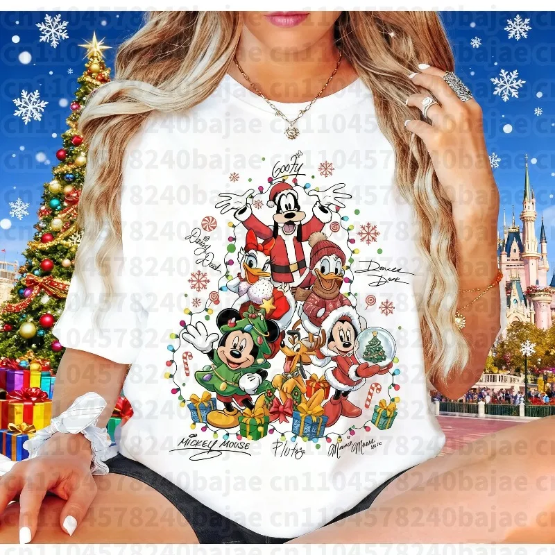 2025 verão natal disney mickey mouse masculino 100% algodão impresso camiseta família pai-filho roupas casuais unisex oversized