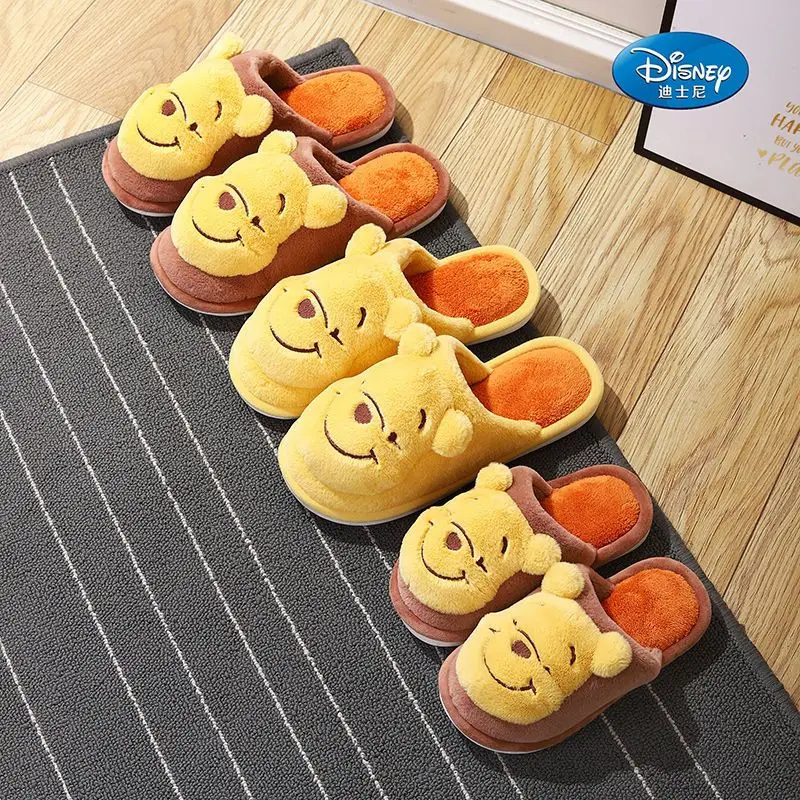 Mignon Winnie l'ourson pantoufles dessin animé Disney hiver coton pantoufles intérieur maison pantoufles antidérapant et chaud fille cadeau